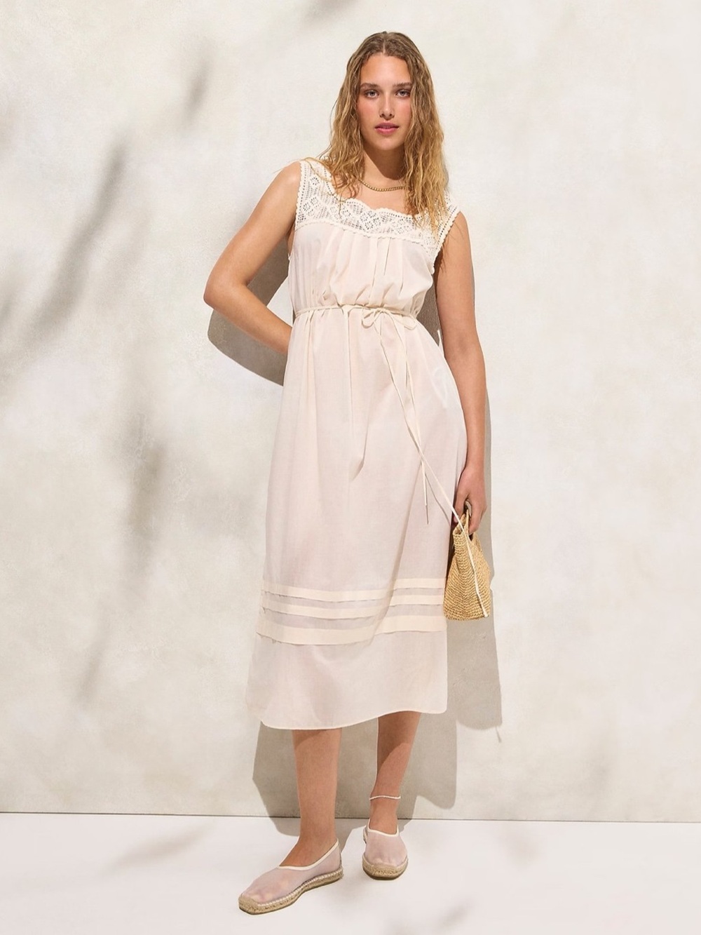 J.Crew White Crochet Top Cotton Maxi Dress Boho Cottagecore Size L